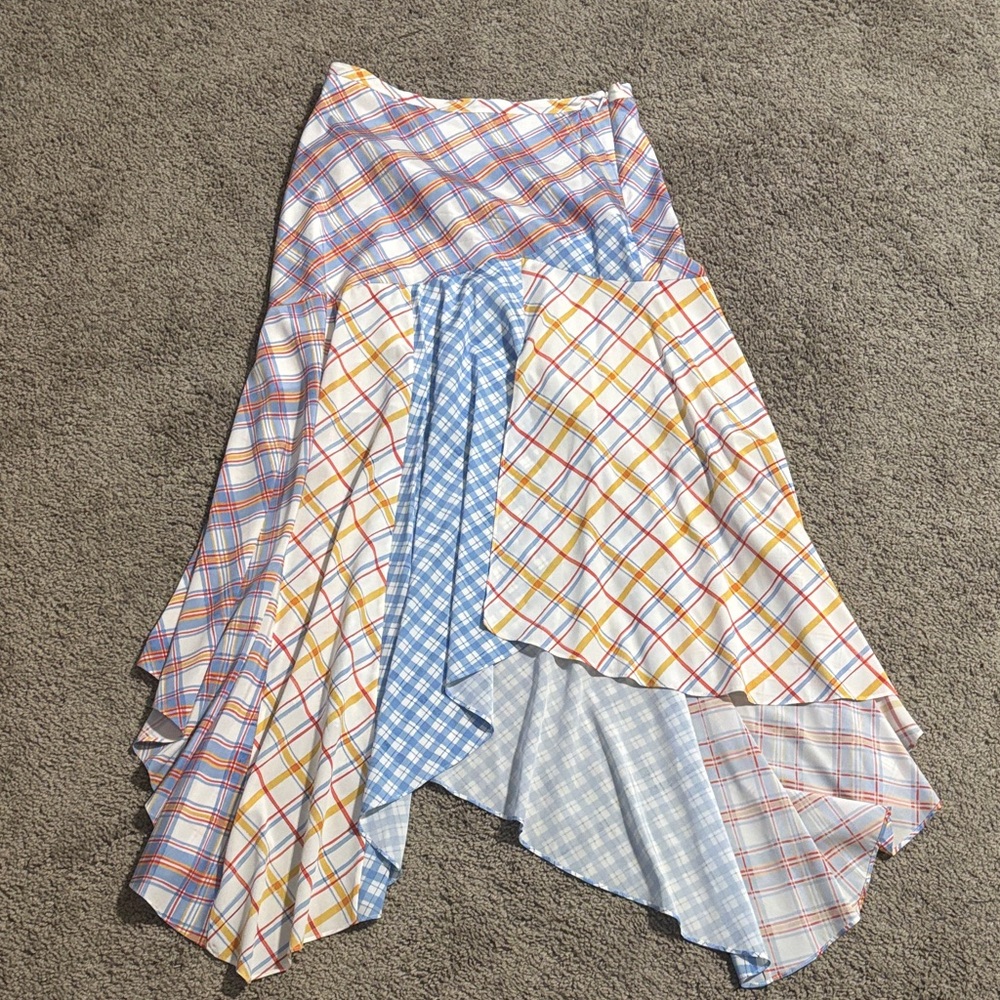 Veronica Beard Asymmetrical Skirt in Blue and Yellow Plaid, Size 2